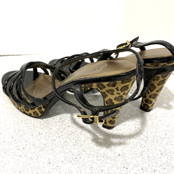 Fioni Strappy Platforms High Heels Sandals Black Patent & Tan Animal Print 8.5M - Picture 5 of 10